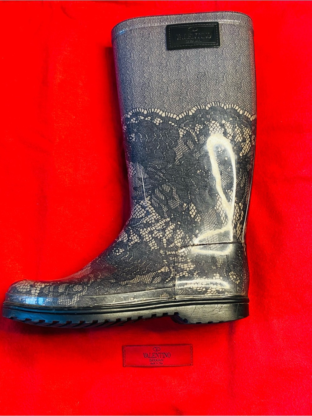 🛍️ VALENTINO Garavani Authentic & Rare Lace-Print Rubber Boots